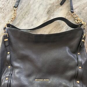 Michael Kors Black Shoulder Bag with Gold Accents